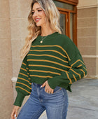 Round Neck Striped Lantern Sleeve Sweater - Body By J'ne