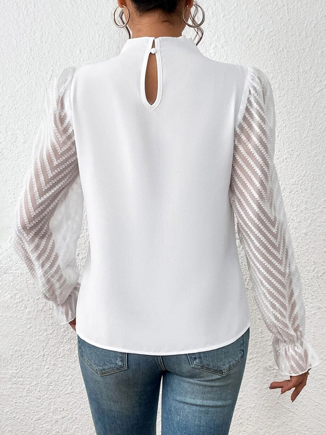 Mock Neck Flounce Sleeve Blouse - Body By J'ne