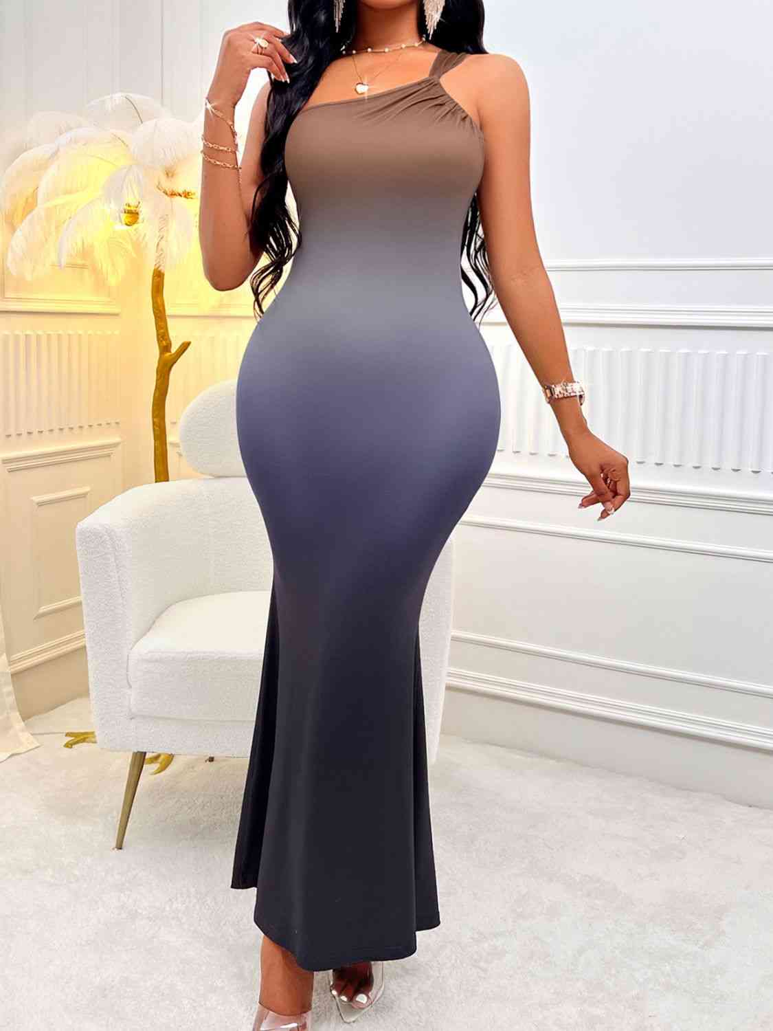 Luxe Gradient Single Shoulder Sleeveless Midi Dress - Body By J'ne