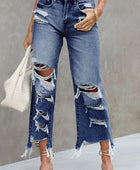 Distressed Raw Hem Jeans with Pockets - Body By J'ne