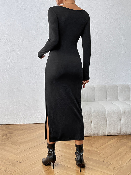 Cutout Drawstring Slit Dress - Body By J'ne