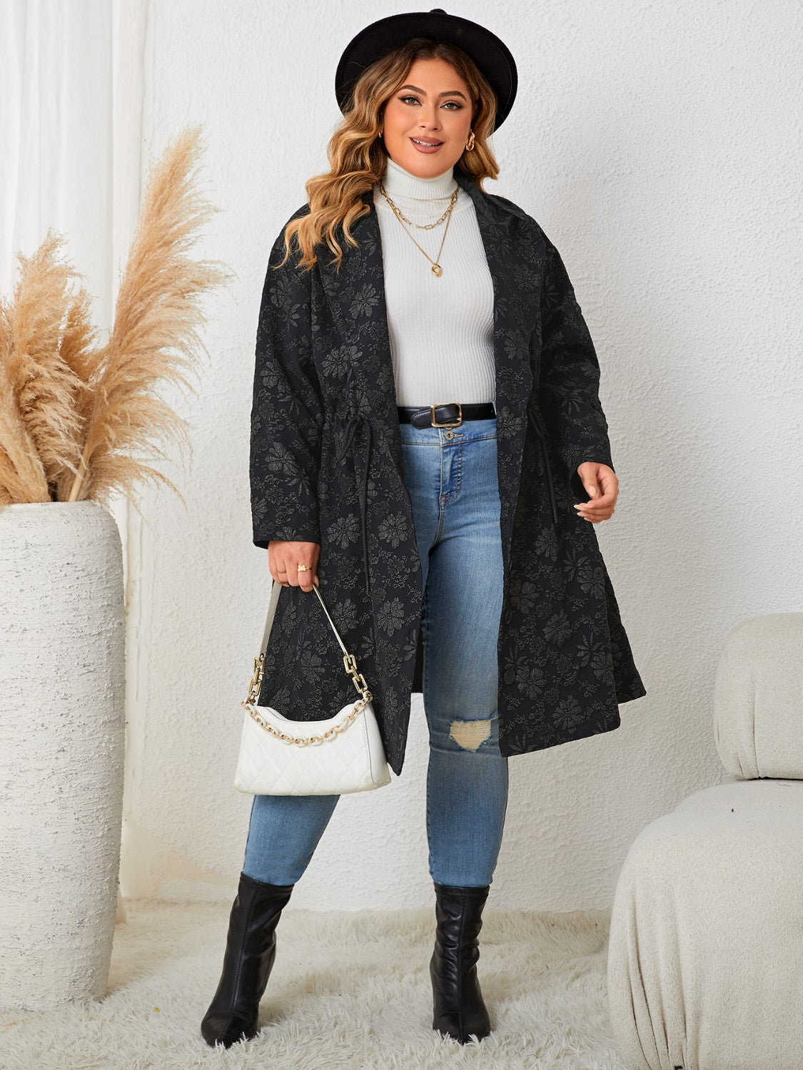 Plus Size Long Sleeve Hooded Trench Coat - Body By J'ne