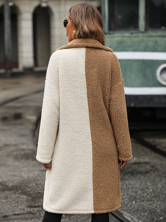 Contrast Dropped Shoulder Sherpa Coat - Body By J'ne