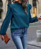 Mock Neck Ruffle Shoulder Blouse - Body By J'ne