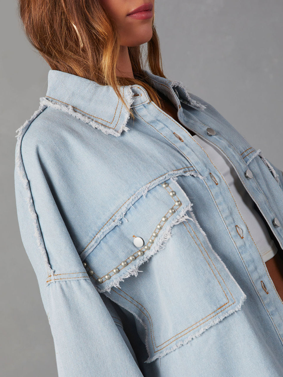 Button Down Raw Hem Denim Jacket - Body By J'ne