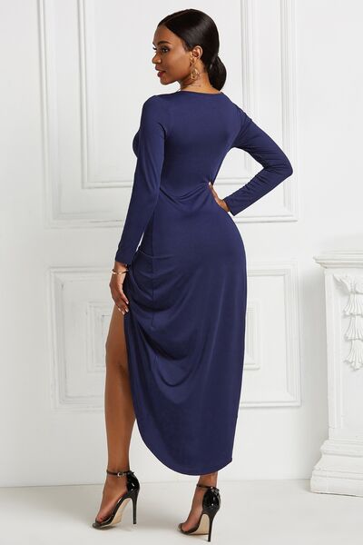 High-low Ruched Surplice Long Sleeve Dress - Body By J'ne