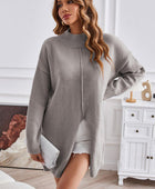 Exposed Seam Mock Neck Slit Sweater - Body By J'ne