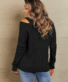 Cable-Knit Cold-Shoulder Long Sleeve Sweater - Body By J'ne