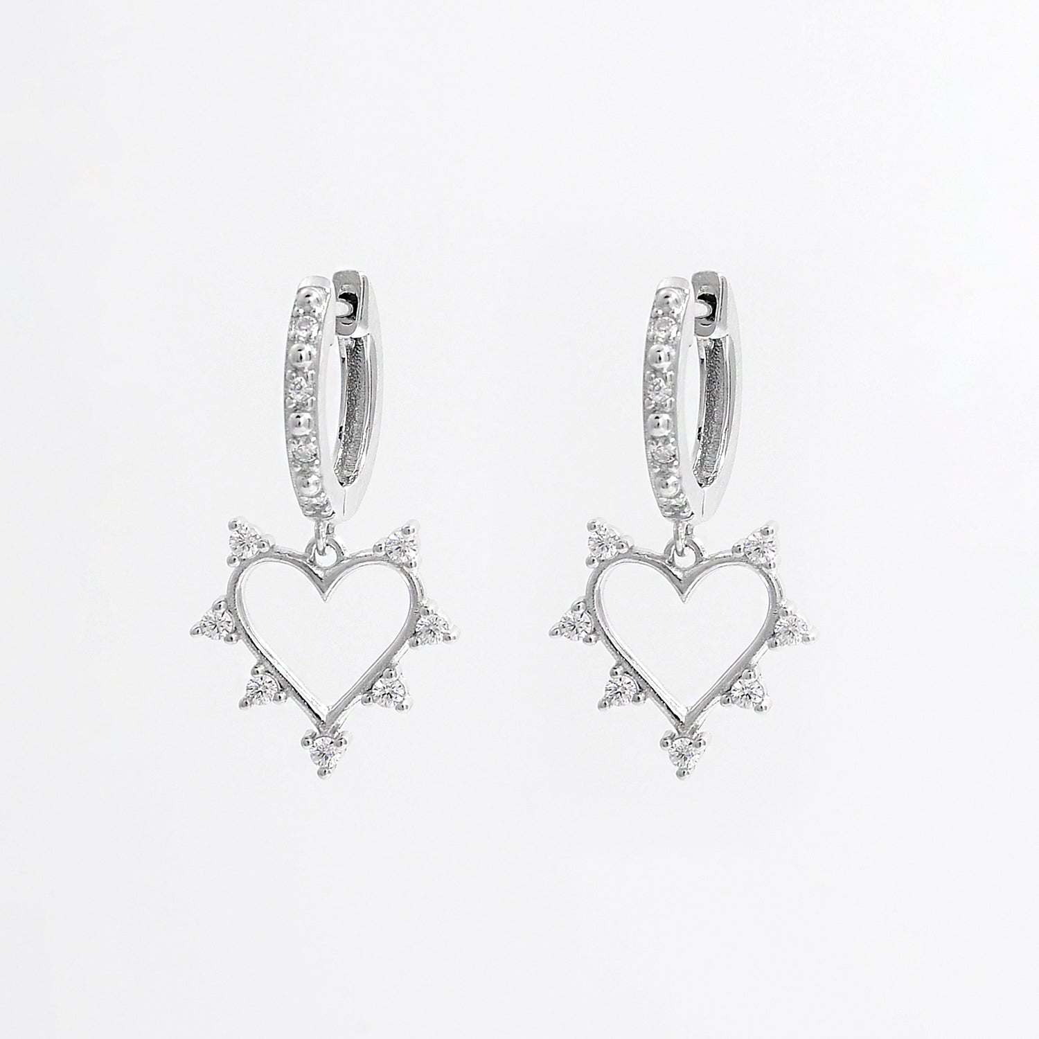 925 Sterling Silver Inlaid Zircon Heart Dangle Earrings - Body By J'ne