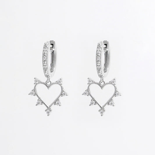 925 Sterling Silver Inlaid Zircon Heart Dangle Earrings - Body By J'ne