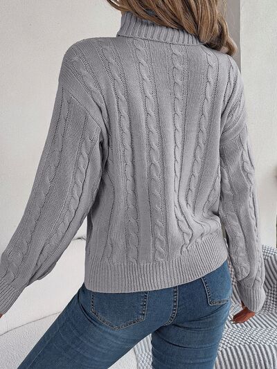 Cable-Knit Turtleneck Dropped Shoulder Sweater - Body By J'ne