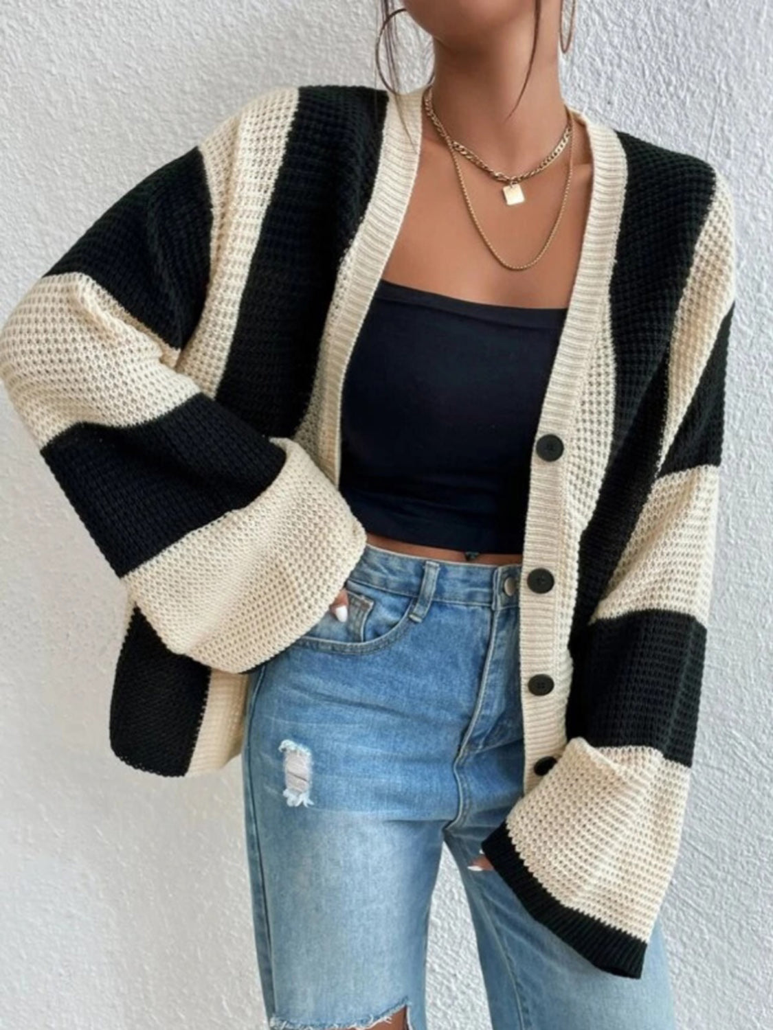 Striped Button Up Cardigan - Body By J'ne