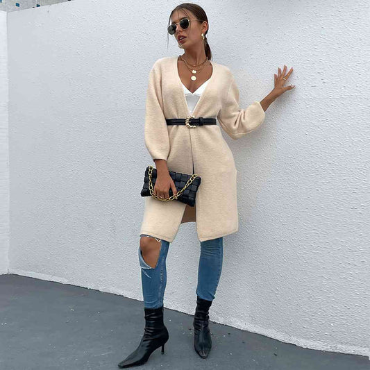 Open Front Slit Long Sleeve Cardigan - Body By J'ne