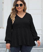 Plus Size Ribbed V-Neck Long Sleeve Blouse - Body By J'ne