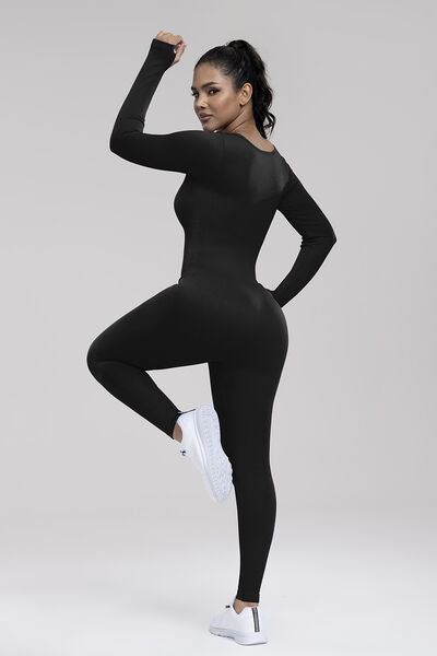 Square Neck Long Sleeve Active Jumpsuit - Body By J'ne
