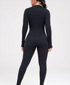 Zip Up Ribbed Long Sleeve Skinny Active Jumpsuit - Body By J'ne