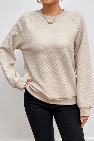 Texture Round Neck Long Sleeve Sweatshirt - Body By J'ne