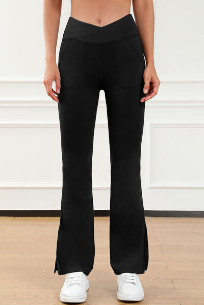 Wide Waistband Slit Bootcut Active Pants - Body By J'ne