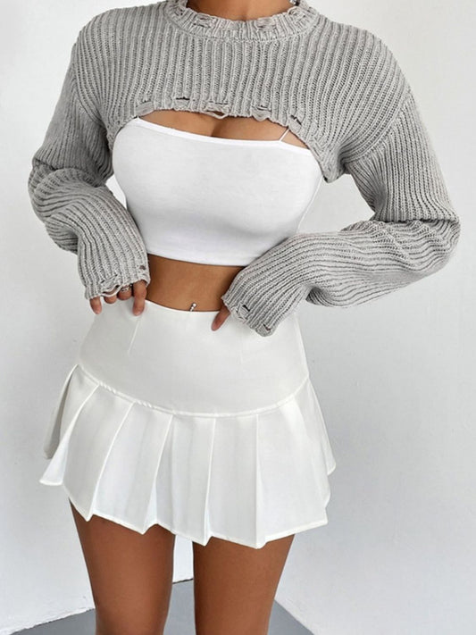 Distressed Long Sleeve Cropped Sweater - Body By J'ne