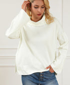 Slit Mock Neck Dropped Shoulder Sweater - Body By J'ne