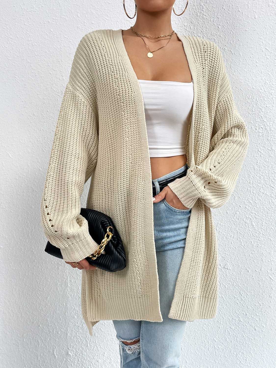 Open Front Dropped Shoulder Slit Cardigan - Body By J'ne