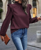 Mock Neck Ruffle Shoulder Blouse - Body By J'ne