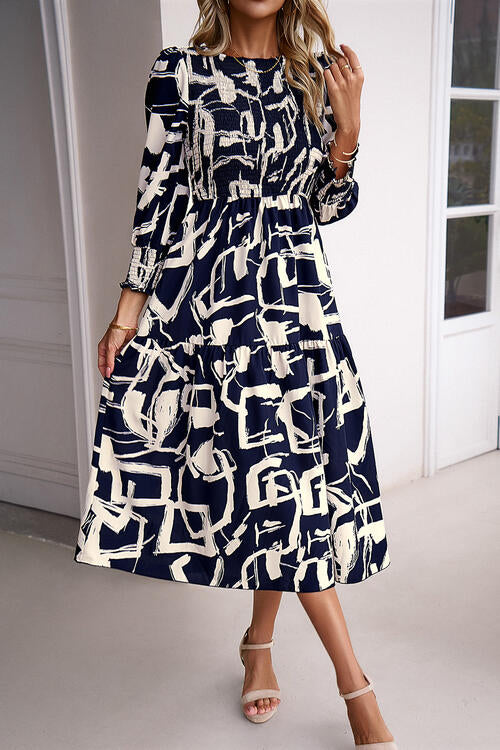 Printed Smocked Ruffle Hem Dress - Body By J'ne