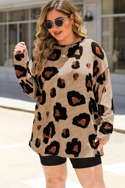 Plus Size Leopard Dropped Shoulder T-Shirt - Body By J'ne