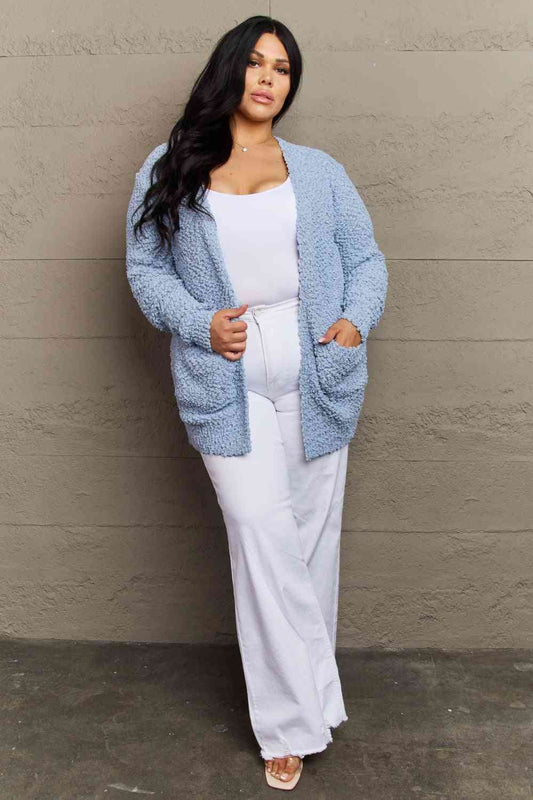 Falling For You Full Size Open Front Popcorn Cardigan - Body By J'ne