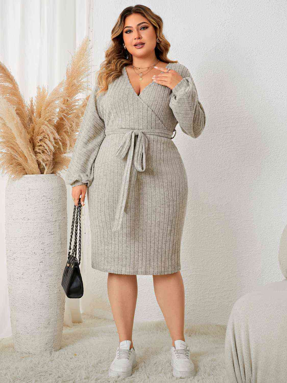 Plus Size Tie Waist Wrap Dress - Body By J'ne