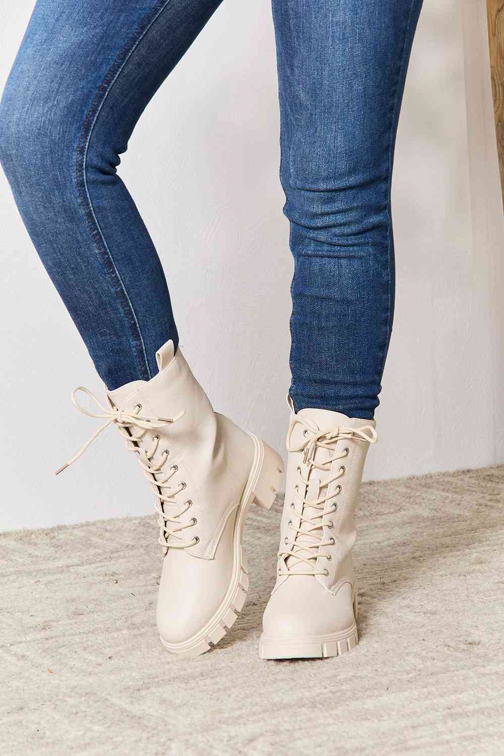 Zip Back Lace-up Front Combat Boots - Body By J'ne