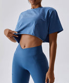Cropped Round Neck Short Sleeve Active Top - Body By J'ne