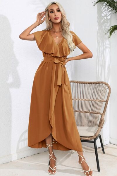 Ruffled Tied V-Neck Midi Dress - Body By J'ne