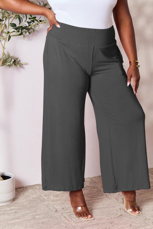 Smocked Wide Waistband Wide Leg Pants - Body By J'ne