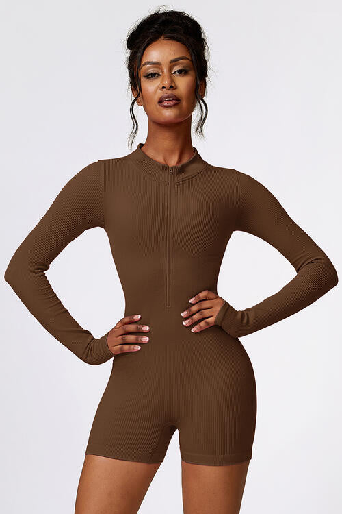 Half Zip Long Sleeve Active Romper - Body By J'ne