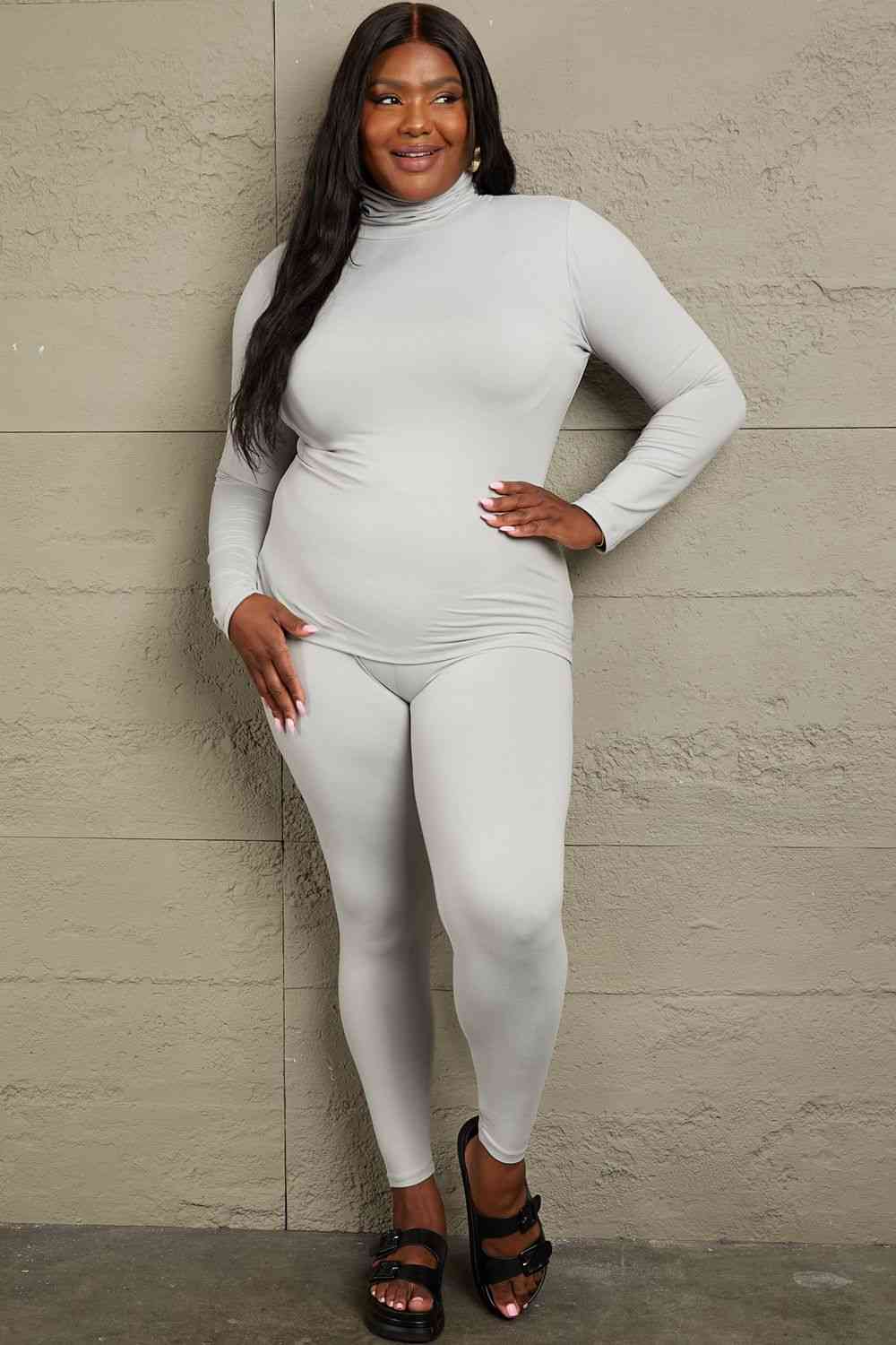 Friend in Me Full Size Mock Neck Top and Leggings Set - Body By J'ne