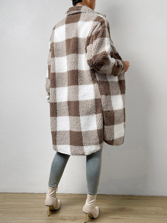 Plaid Collared Neck Button Down Coat - Body By J'ne