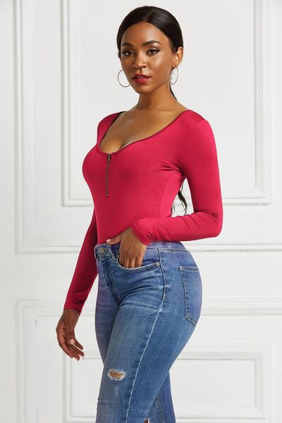 Half Zip Scoop Neck Long Sleeve Bodysuit - Body By J'ne