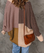 Color Block Cable-Knit Batwing Sleeve Cardigan - Body By J'ne