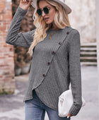 Double Take Ribbed Round Neck Buttoned Long Sleeve Tee - Body By J'ne