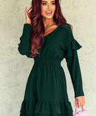 Ruffled V-Neck Dropped Shoulder Mini Dress - Body By J'ne