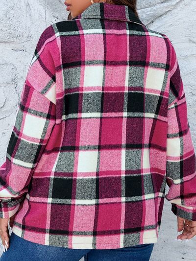 Plaid Button Up Dropped Shoulder Jacket - Body By J'ne