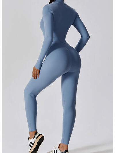 Zip Up Mock Neck Long Sleeve Jumpsuit - Body By J'ne