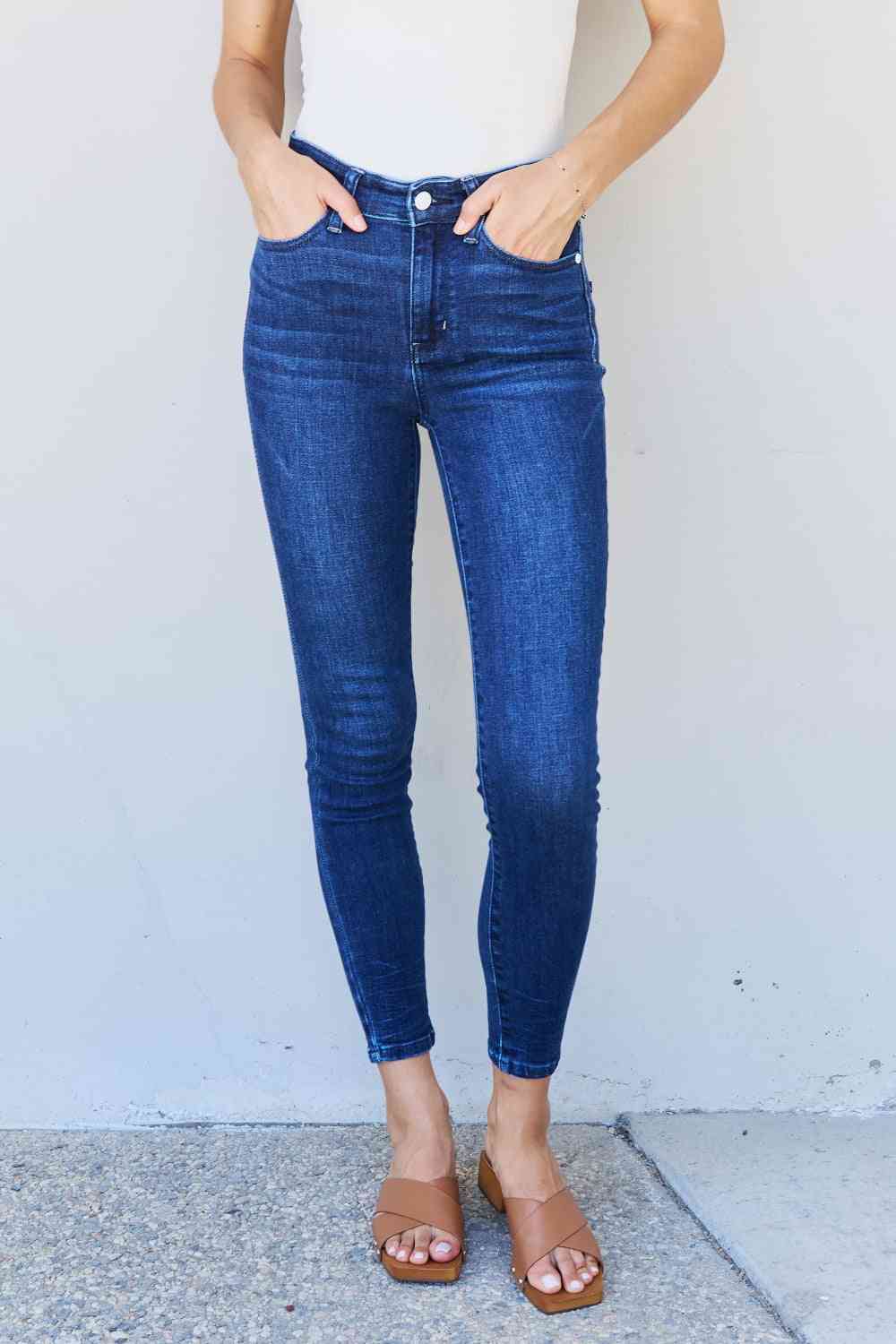 Marie Full Size Mid Rise Crinkle Ankle Detail Skinny Jeans - Body By J'ne