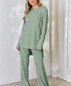 Full Size Ribbed High-Low Top and Wide Leg Pants Set - Body By J'ne