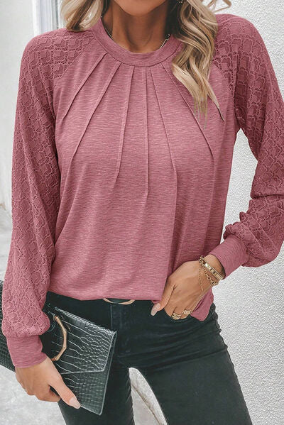 Heathered Round Neck Long Sleeve T-Shirt - Body By J'ne