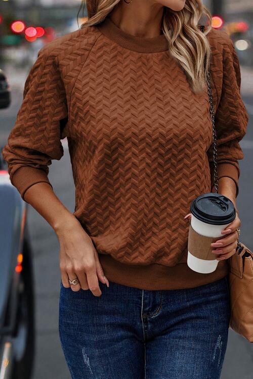 Texture Round Neck Long Sleeve Sweatshirt - Body By J'ne