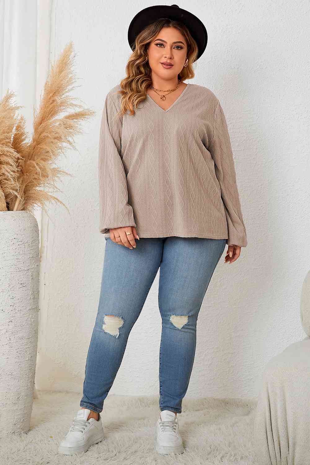 Good Energy Lace Detail V-Neck Long Sleeve Blouse - Body By J'ne