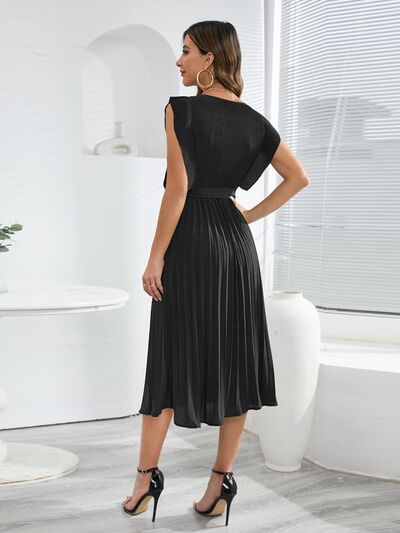 Tied Round Neck Pleated Midi Dress - Body By J'ne