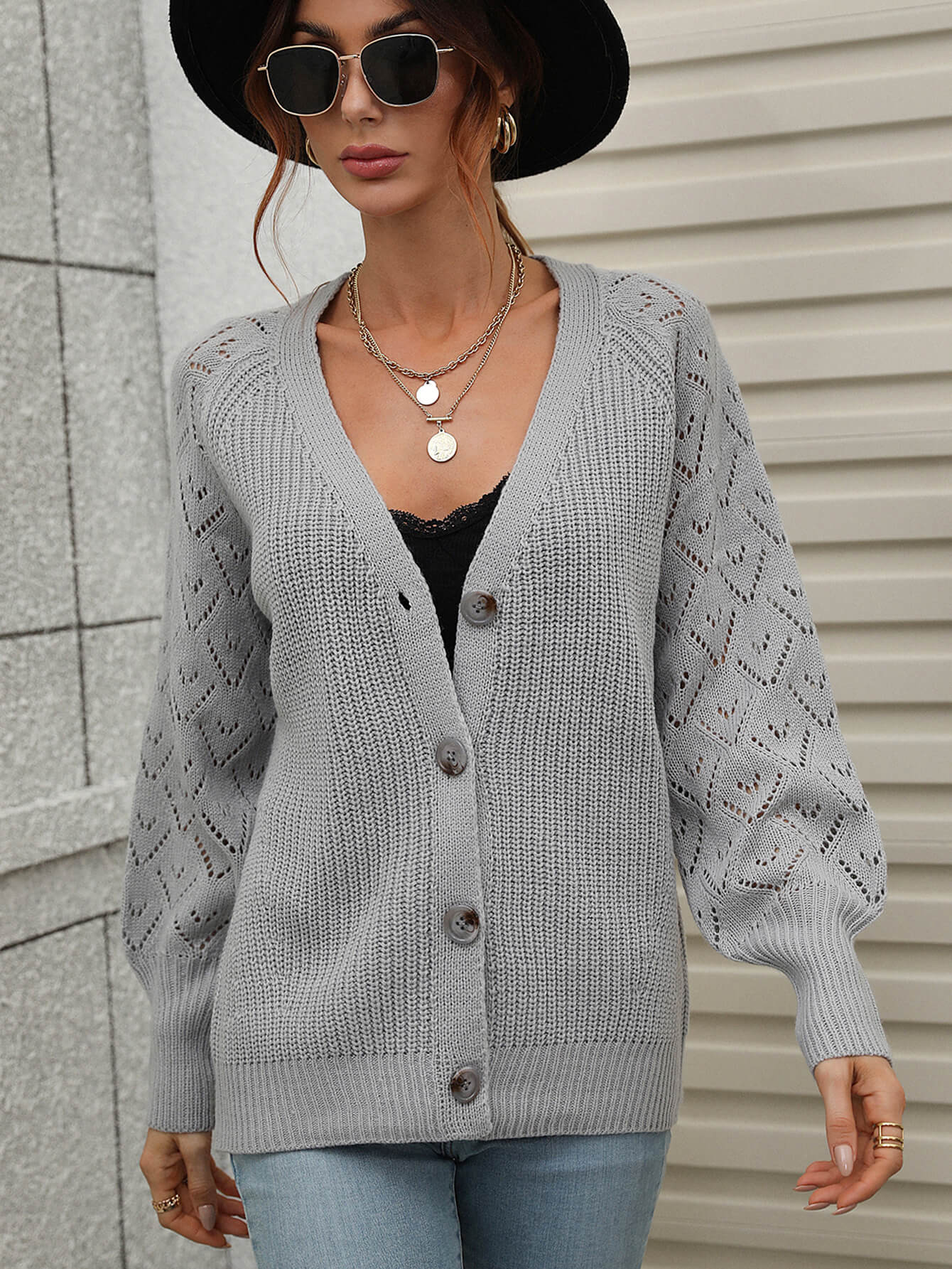 Rib-Knit Plunge Raglan Sleeve Cardigan - Body By J'ne